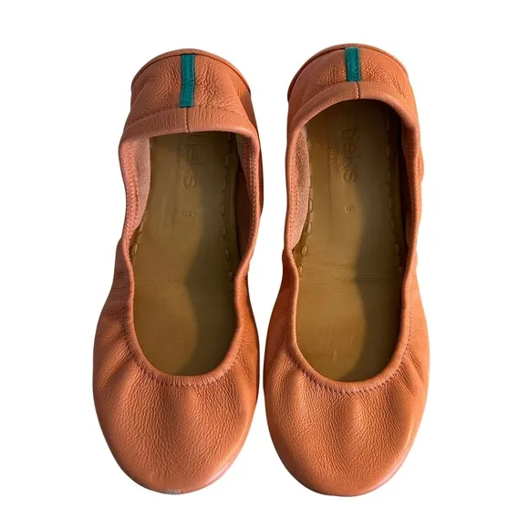 Tieks Foldable Leather Ballet Flats Size 9 Peach Poppy Orange Preppy Summer