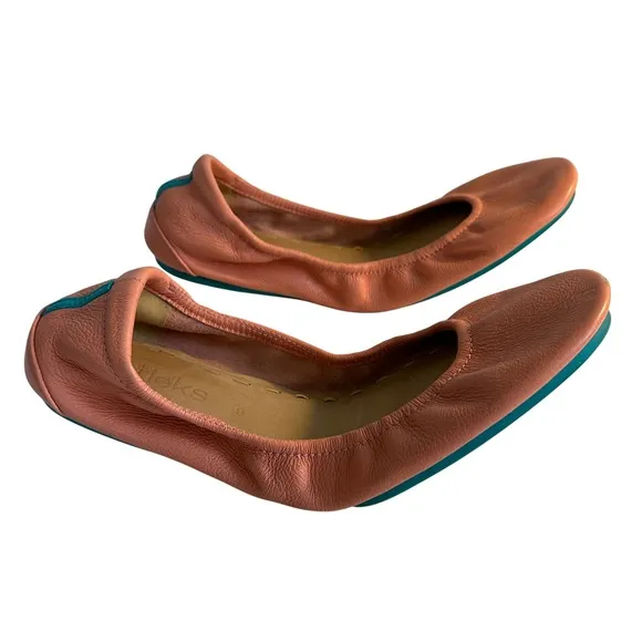 Tieks Foldable Leather Ballet Flats Size 9 Peach Poppy Orange Preppy Summer