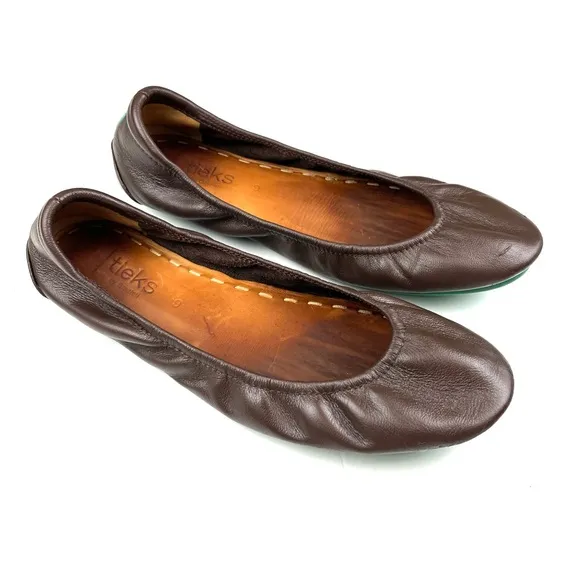 Tieks Foldable Packable Travel Brown Leather Ballet Flats size 9