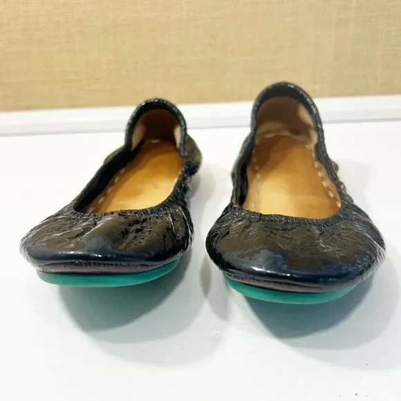 Tieks Obsidian Black Ballet Flats Croc Patent Leather Textured Foldable Size 7
