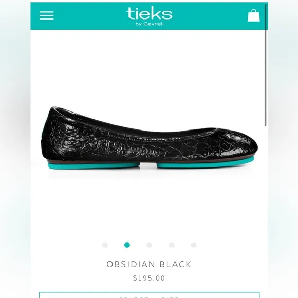 Tieks Obsidian Black Ballet Flats Croc Patent Leather Textured Foldable Size 7