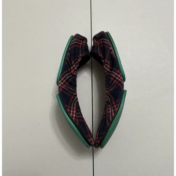 TIEKS Women's HERITAGE PLAID Ballet Flats Shoes Red White Blue Size 9 Foldable