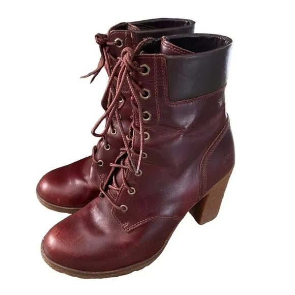 Timberland Clancy Leather Bootie Lug Sole Boots Size 7.5 Chunky Block Heel