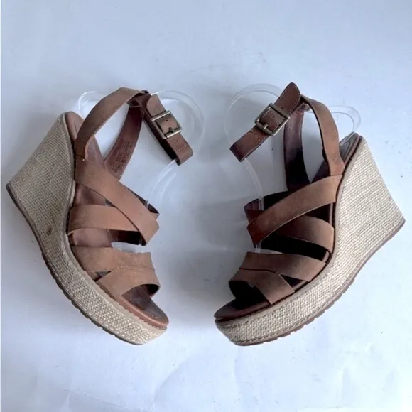 Timberland Danforth Brown Leather Wedge Sandals Size 7