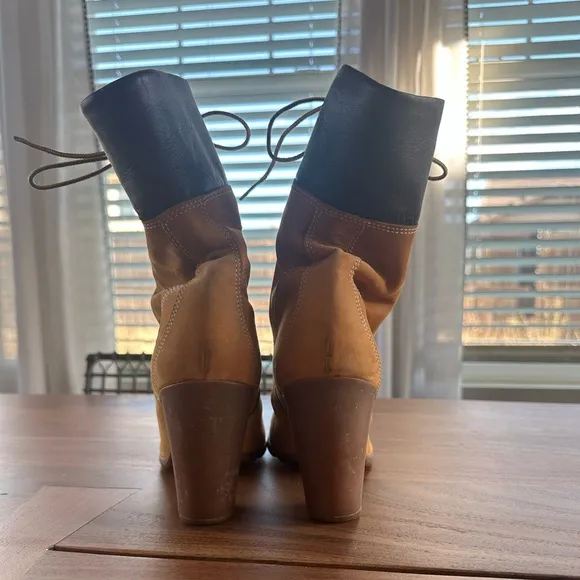 Timberland Genuine Leather Suede Round Heeled Lace Up Mid Calf Boots Wheat Tan