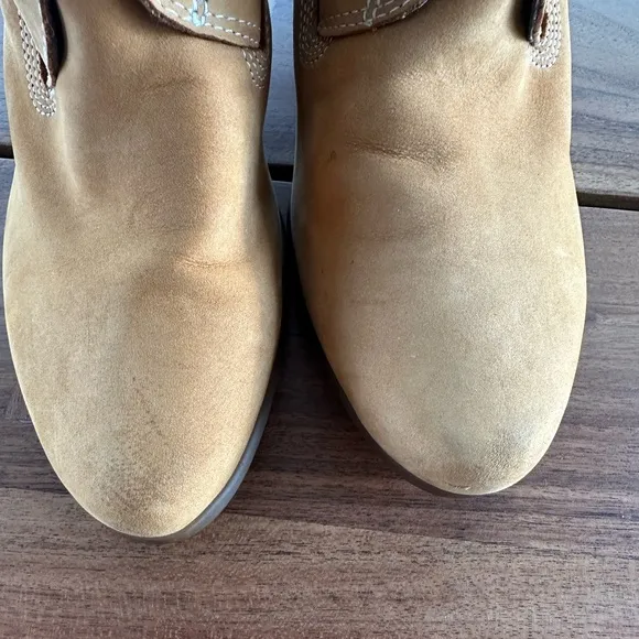 Timberland Genuine Leather Suede Round Heeled Lace Up Mid Calf Boots Wheat Tan