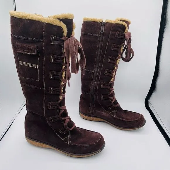 Timberland Granby Mid Calf Brown Suede Women's Boots Size 7.5 Sherpa Lined Cozy