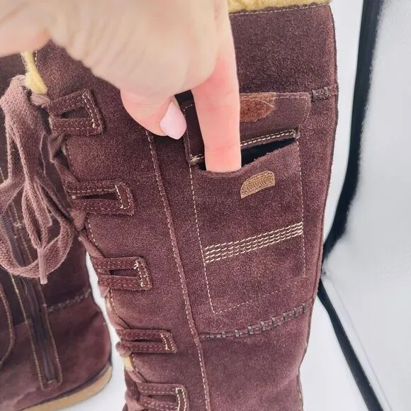 Timberland Granby Mid Calf Brown Suede Women's Boots Size 7.5 Sherpa Lined Cozy