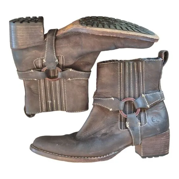 Timberland Leather Comforia Chelsea Harness Ankle Boots Womens 6 Brown