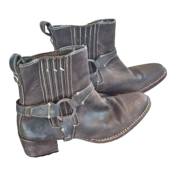 Timberland Leather Comforia Chelsea Harness Ankle Boots Womens 6 Brown