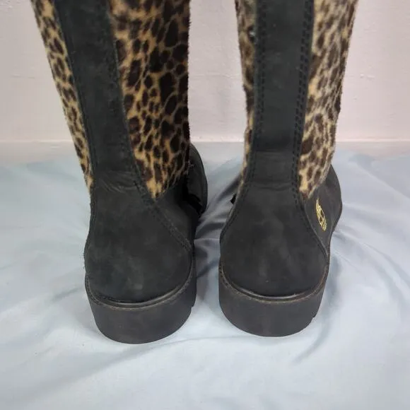 Timberland Womens Mid Calf Leather Black Cheetah Print Boots Womens Size 6
