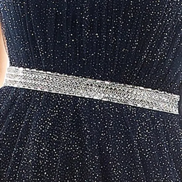 TLC Say Yes To The Prom Navy Blue Silver Sparkle Maxi Formal Dress Gown