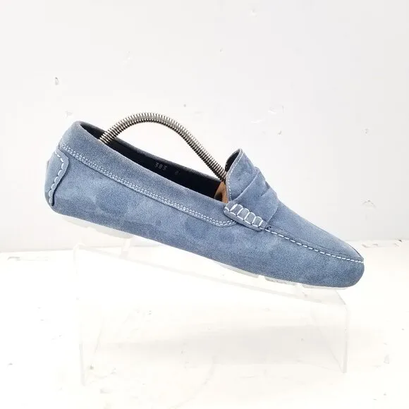 To Boot New York  Men Driver loafers Driving Mid Blue Suede Shoes Sz 8 Italy