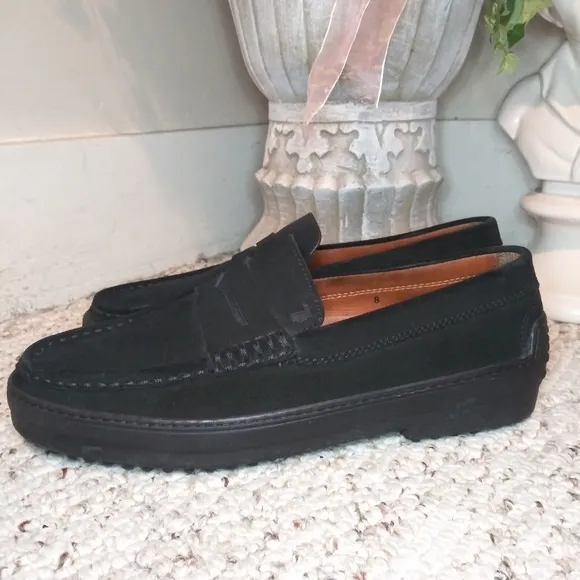 Tod's Black Suede Men's Vibram Sole Penny Loafer Style Driving Shoes