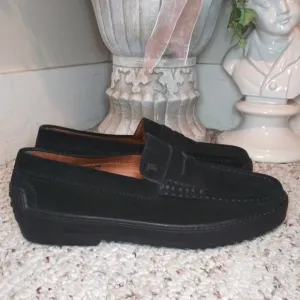 Tod's Black Suede Men's Vibram Sole Penny Loafer Style Driving Shoes