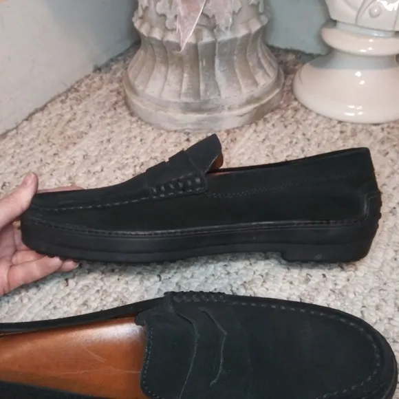 Tod's Black Suede Men's Vibram Sole Penny Loafer Style Driving Shoes