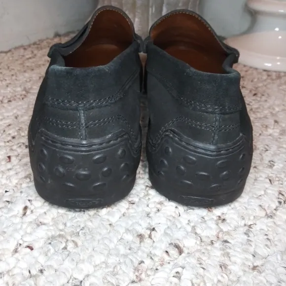 Tod's Black Suede Men's Vibram Sole Penny Loafer Style Driving Shoes