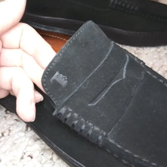 Tod's Black Suede Men's Vibram Sole Penny Loafer Style Driving Shoes