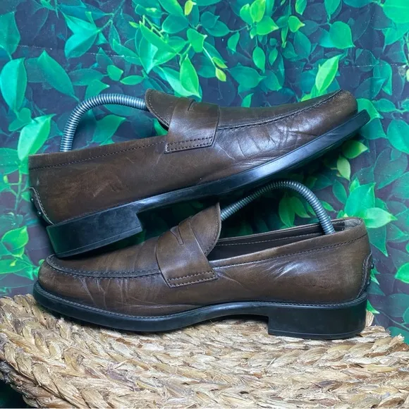 Tods brown leather penny loafers