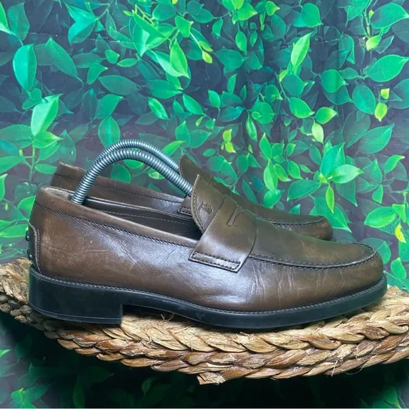 Tods brown leather penny loafers