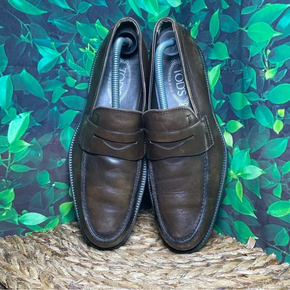 Tods brown leather penny loafers