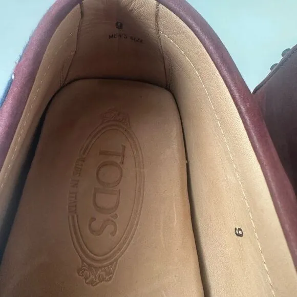 TOD'S Burgundy Leather Driving Loafers Shoes Made in Italy Men Size 9 US