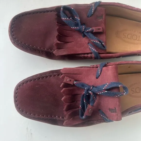 TOD'S Burgundy Leather Driving Loafers Shoes Made in Italy Men Size 9 US