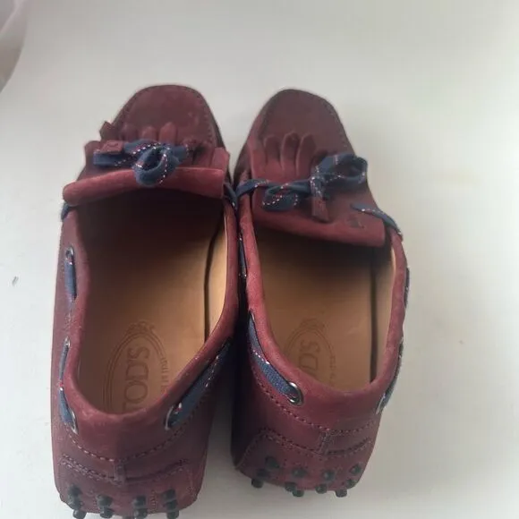 TOD'S Burgundy Leather Driving Loafers Shoes Made in Italy Men Size 9 US
