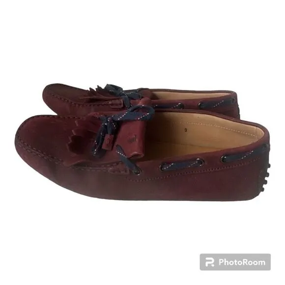 TOD'S Burgundy Leather Driving Loafers Shoes Made in Italy Men Size 9 US