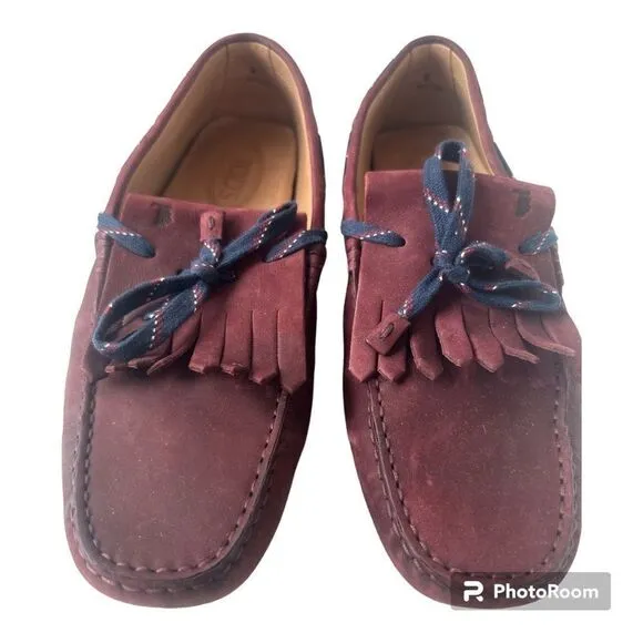 TOD'S Burgundy Leather Driving Loafers Shoes Made in Italy Men Size 9 US