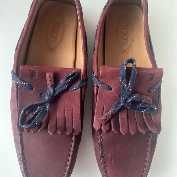 TOD'S Burgundy Leather Driving Loafers Shoes Made in Italy Men Size 9 US
