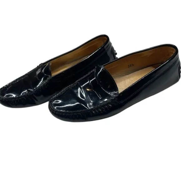 TOD'S City Gommino Driving Shoes Loafers Black Patent Leather Size 36.5 (US 6.5)