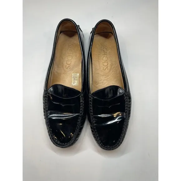 TOD'S City Gommino Driving Shoes Loafers Black Patent Leather Size 36.5 (US 6.5)