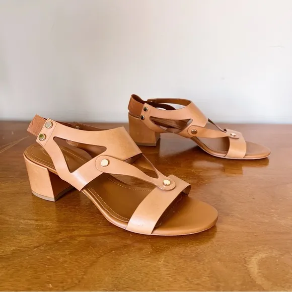 TOD’S • cognac block heel sandals leather made in Italy tan designer