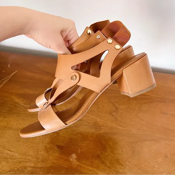 TOD’S • cognac block heel sandals leather made in Italy tan designer