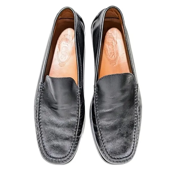 Tod's Dark Grey Moccasin Glossy Patent Leather Driving Loafers Size 11.5
