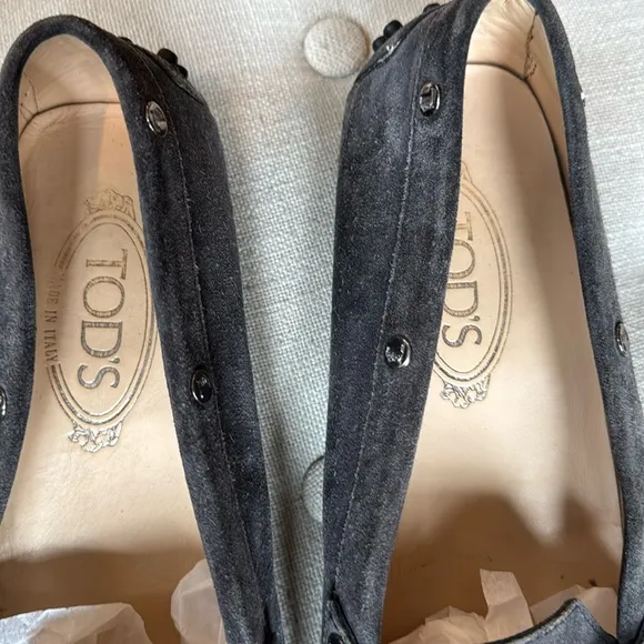 Tod's Dark Grey Suede Loafers Driving Shoes Women's 38