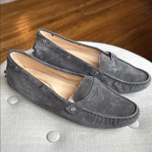 Tod's Dark Grey Suede Loafers Driving Shoes Women's 38