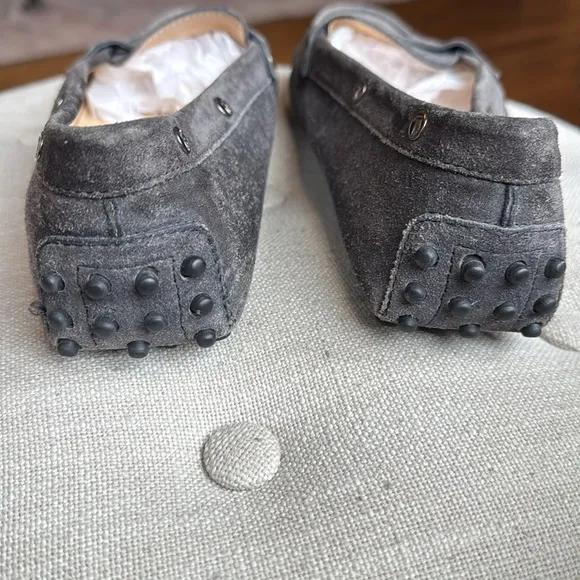Tod's Dark Grey Suede Loafers Driving Shoes Women's 38