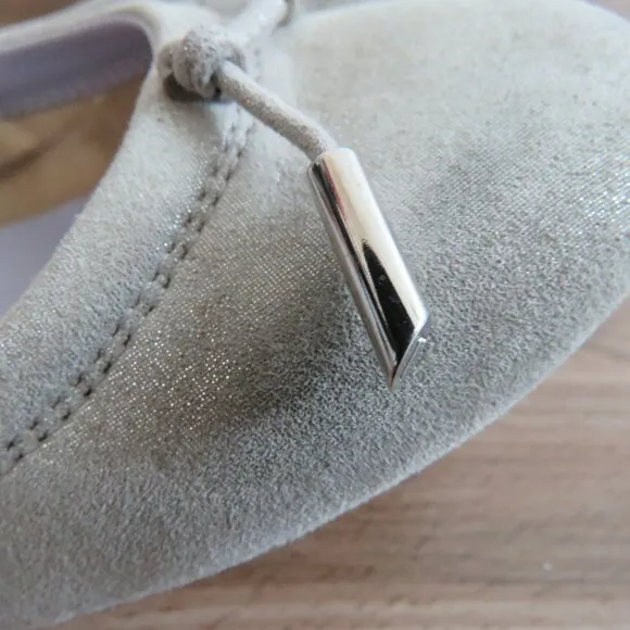 TOD'S Dee Laccetto Silver Metallic Leather Foldable Ballet Flat Shoes Size US 6
