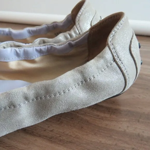TOD'S Dee Laccetto Silver Metallic Leather Foldable Ballet Flat Shoes Size US 6