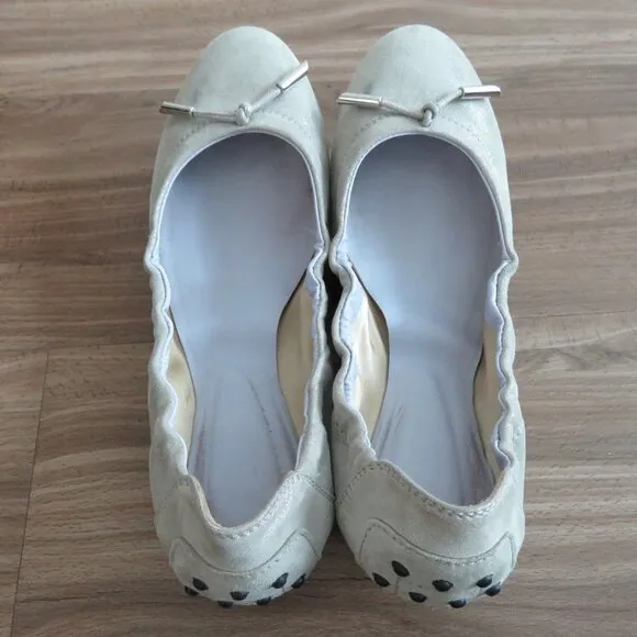 TOD'S Dee Laccetto Silver Metallic Leather Foldable Ballet Flat Shoes Size US 6