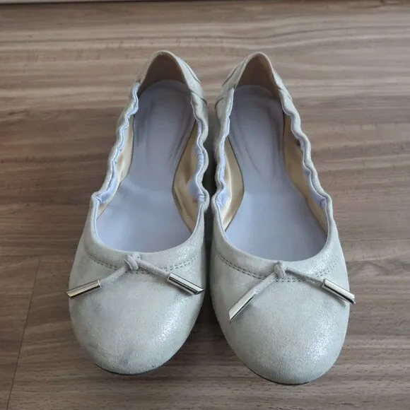 TOD'S Dee Laccetto Silver Metallic Leather Foldable Ballet Flat Shoes Size US 6