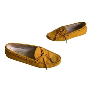 TOD’s Gammino Driving Boat Shoes Yellow Pebbled Leather Bow Shoes 37.5 Loafers