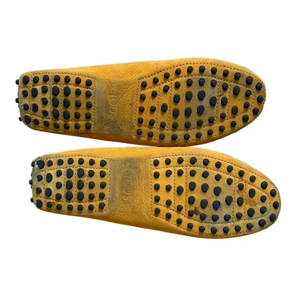 TOD’s Gammino Driving Boat Shoes Yellow Pebbled Leather Bow Shoes 37.5 Loafers