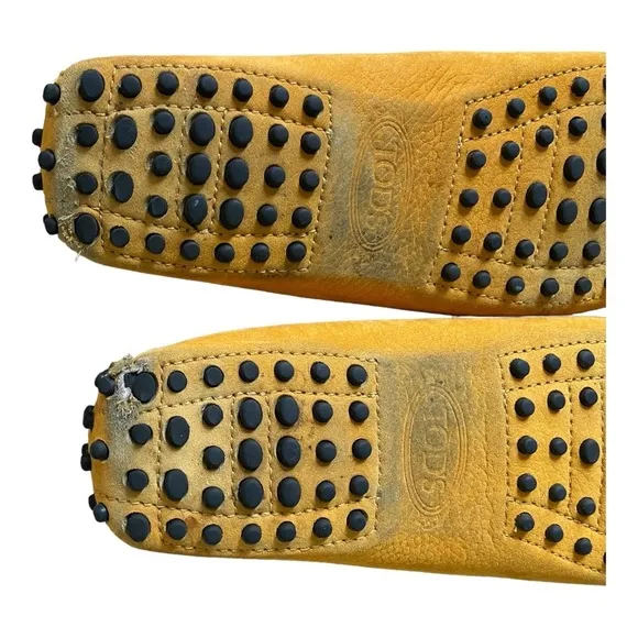 TOD’s Gammino Driving Boat Shoes Yellow Pebbled Leather Bow Shoes 37.5 Loafers