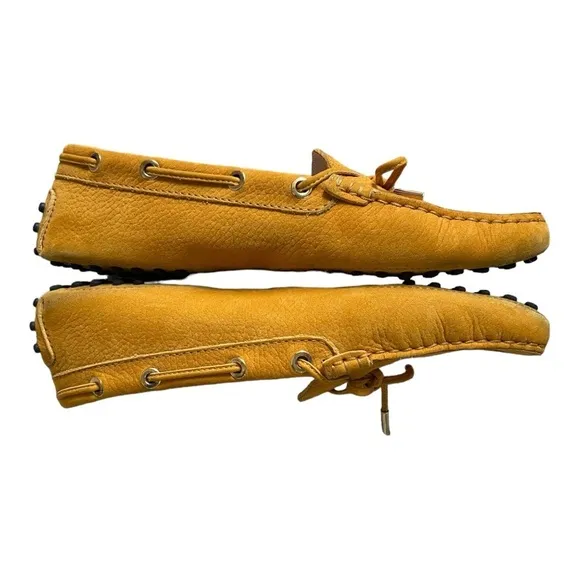 TOD’s Gammino Driving Boat Shoes Yellow Pebbled Leather Bow Shoes 37.5 Loafers