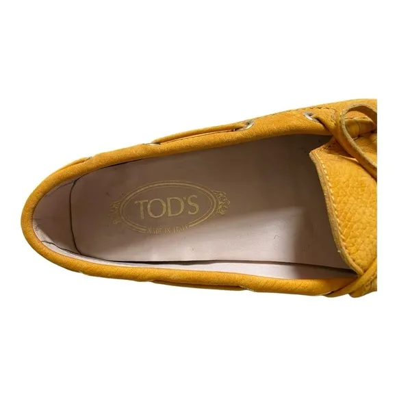 TOD’s Gammino Driving Boat Shoes Yellow Pebbled Leather Bow Shoes 37.5 Loafers