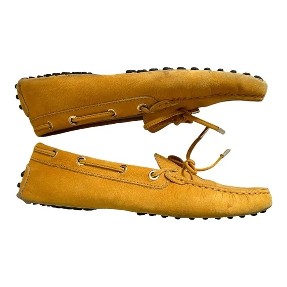 TOD’s Gammino Driving Boat Shoes Yellow Pebbled Leather Bow Shoes 37.5 Loafers