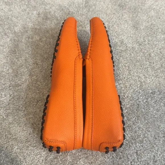 Tod’s Gommini orange pebble leather penny slip on loafers size 8